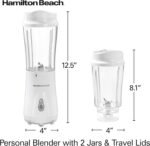 Hamilton Beach Portable Blender for Shakes and Smoothies, 14 Oz BPA Free Travel Cup & Lid, Durable Stainless Steel Blades, Personal Smoothie Blender, 2 Jars - White (51102V) - Image 6