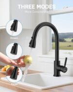 WEWE Kitchen Faucet with Pull Down Sprayer and Soap Dispenser, Stainless Steel Kitchen Sink Faucets, 3-Mode High Arc Single Handle Faucet for RV Farmhouse, Matte Black - Image 4