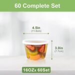 60 Sets (120-Piece) Deli Containers with Lids 16 oz, Leak-Proof & BPA Free Airtight Takeout Plastic Food Storage Containers for Soup, Freezer/Microwave/Dishwasher Safe - Image 3