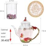 Enamel Glass Flower Tea Pot With Removable Loose Tea Leaf Infuser Tea Maker Teapot Set 30.4OZ Gifts for Women,Mom,Birthday - Image 4