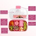 Paris Hilton 2-Pack Bento Style Snack Boxes, 7-Compartment Lunch Containers with Built-In Phone Stand, Removable Dividers and Dip Containers, Pink Heart Print - Image 3