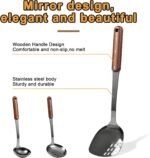 FJNATINH Stainless Steel Wok Spatula,Ladle,Skimmer Ladle Tool Set,Mirror Polished Cooking Utensils with Wooden Handle,Easy to Clean Wok Accessories,Black 3 PCS - Image 3
