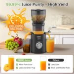 OMMO Juicer Machines, 300W Cold Press Juicer for Whole Vegetables & Fruits with 6'' Large Feed Chute, Slow Masticating Juicer Easy to Clean, High Juice Yield, BPA Free, Black - Image 4