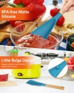 Multifunction Spoon for Nonstick Cookwares, Great for Cooking and Serving, Sturdy BPA-Free Matte Silicone, Wood Handle spoonula for Mixing, Scoop, and Scrape, Turquoise(2 pack,11.4" & 13.4") - Image 4