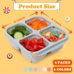 6 Pack Snack Containers, 4 Compartment Snack Box Containers Bento Box, Reusable Meal Prep Lunch Containers for Adults Kids Toddler, Divided Food Containers for Travel Work School - Image 3