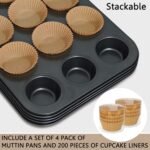 4 Pack Muffin Pan for Baking, Standard Cupcake Pan with 200 Natural Cupcake Liners, Muffin Tin Nonstick 12 Cup, Carbon Steel Muffin Cupcake Tary Baking Supplies - Image 7