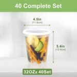 40 Sets (80-Piece) Deli Containers with Lids 32 oz, Leak-Proof & BPA Free Airtight Takeout Plastic Food Storage Containers for Soup, Freezer/Microwave/Dishwasher Safe - Image 3