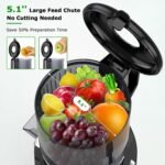 OMMO Cold Press Juicer Machines : 5.1" Wide Feed Chute Slow Masticating Juicer for Whole Fruits & Vegetables, Easy to Clean, High Juice Yield, BPA Free, Black - Image 3