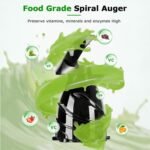 OMMO Cold Press Juicer Machines : 5.1" Wide Feed Chute Slow Masticating Juicer for Whole Fruits & Vegetables, Easy to Clean, High Juice Yield, BPA Free, Black - Image 4