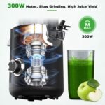 OMMO Cold Press Juicer Machines : 5.1" Wide Feed Chute Slow Masticating Juicer for Whole Fruits & Vegetables, Easy to Clean, High Juice Yield, BPA Free, Black - Image 5