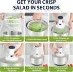 Rorence 3 in 1 Stainless Steel Pump Salad Spinner Food Chopper Set: Large Collapsible Lettuce Spinner, Chopper for Vegetable Slicer and Dicer, 5 QT Mixing Bowl with 5 Graters - Image 4