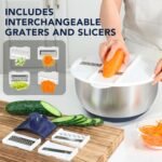 Rorence 3 in 1 Stainless Steel Pump Salad Spinner Food Chopper Set: Large Collapsible Lettuce Spinner, Chopper for Vegetable Slicer and Dicer, 5 QT Mixing Bowl with 5 Graters - Image 6