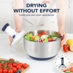 Rorence 3 in 1 Stainless Steel Pump Salad Spinner Food Chopper Set: Large Collapsible Lettuce Spinner, Chopper for Vegetable Slicer and Dicer, 5 QT Mixing Bowl with 5 Graters - Image 7