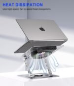 Laptop Stand,with 360°Rotating Base,External Cooling Fan,Adjustable RGB Lighting,Ergonomic Foldable Notebook Computer Holder.Compatible with All 10-17" Laptops Tablets,Silver - Image 3