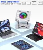 Laptop Stand,with 360°Rotating Base,External Cooling Fan,Adjustable RGB Lighting,Ergonomic Foldable Notebook Computer Holder.Compatible with All 10-17" Laptops Tablets,Silver - Image 6