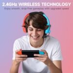 Wireless Gaming Headset for Nintendo Switch/Lite/OLED, Wireless Gaming Headphones with Mic for Nintendo Switch 2/Fortnite/Sports - Red/Blue - Image 4