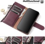 Compatible with iPhone 16e Wallet Case with Card Holder,Women Men RFID Blocking PU Leather Flip Cover Wrist Strap Zipper Credit Card Slots,Phone Case for Apple 16e 2025,Wine Red - Image 4