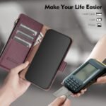 Compatible with iPhone 16e Wallet Case with Card Holder,Women Men RFID Blocking PU Leather Flip Cover Wrist Strap Zipper Credit Card Slots,Phone Case for Apple 16e 2025,Wine Red - Image 5