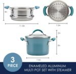 Rachael Ray Cucina Hard Porcelain Enamel Nonstick Multi-Pot / Steamer Set, 3-Quart, Agave Blue - 16799 - Image 3
