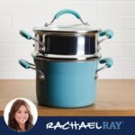 Rachael Ray Cucina Hard Porcelain Enamel Nonstick Multi-Pot / Steamer Set, 3-Quart, Agave Blue - 16799 - Image 6
