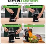 NutriChef 5 in 1 Cheese Grater & Shredder | 5 Different Blades for Thin, Thick, Julienne Strips, Wavy, & Straight Strips | Includes Hand Crank, Strong Suction Base & Storage Container | Black - Image 3