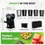 NutriChef 5 in 1 Cheese Grater & Shredder | 5 Different Blades for Thin, Thick, Julienne Strips, Wavy, & Straight Strips | Includes Hand Crank, Strong Suction Base & Storage Container | Black - Image 6