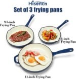 Hisencn Enameled Cast Iron Skillet Set - 3 Piece Ceramic Coated Fry Pan Set(8'',9.5'' 11''), PFAS/PTFE/PFOA Free, Oven & Induction Safe, Navy Blue Cookware for Gas/Electric Stovetop - Image 3