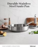 Stainless Steel Saute Pan with Stainless Steel Lid 6-Quart,12-Inch Deep Skillet,Dishwasher&Oven Safe,Induction&All Stove Compatible,Brushed Finish - Image 4