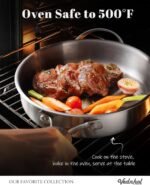 Stainless Steel Saute Pan with Stainless Steel Lid 6-Quart,12-Inch Deep Skillet,Dishwasher&Oven Safe,Induction&All Stove Compatible,Brushed Finish - Image 5