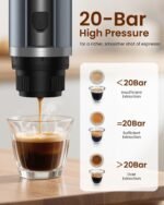Portable Espresso Maker, 20 Bar Electric Espresso Machine for Travel, Camping, Rechargeable USB-C Mini Coffee Maker for NS Capsule Pods and Ground Coffee, Gray - Image 3