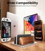 𝟮𝟬𝟮𝟲 𝗨𝗽𝗴𝗿𝗮𝗱𝗲𝗱 Aluminum Vertical Laptop Stand, [Black Cedar Wood Dual-Slot], Desktop Adjustable MacBook Stand, Adjustable Base, for MacBook Pro/Air, (up to 17.3-inch Gaming laptops) - Image 4