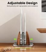 𝟮𝟬𝟮𝟲 𝗨𝗽𝗴𝗿𝗮𝗱𝗲𝗱 Aluminum Vertical Laptop Stand, [Black Cedar Wood Dual-Slot], Desktop Adjustable MacBook Stand, Adjustable Base, for MacBook Pro/Air, (up to 17.3-inch Gaming laptops) - Image 5