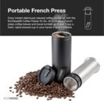 EcoVessel Travel French Press, Portable Coffee Maker, Stainless Steel Insulated Coffee Press, Reusable Single Serve Bottle for On-The-Go Use, 14oz (Black) - Image 3