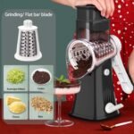 Rotary Cheese Grater Shredder 5-in-1 Tumbling Box Mandoline Vegetable Julienne Slicer Waffle Cutter Nut Chopper, Black - Image 3