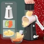 Rotary Cheese Grater Shredder 5-in-1 Tumbling Box Mandoline Vegetable Julienne Slicer Waffle Cutter Nut Chopper, Black - Image 4