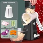 Rotary Cheese Grater Shredder 5-in-1 Tumbling Box Mandoline Vegetable Julienne Slicer Waffle Cutter Nut Chopper, Black - Image 5