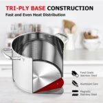 LIANYU 10 Quart Pot with Lid, 10 QT Tri-ply Stainless Steel Stockpot, Heavy Duty Deep Canning Soup Cooking Pot for Gas, Electric, Stoves, Induction, Riveted Handles, Dishwasher Safe - Image 3