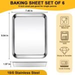 CACOLES Stainless Steel Baking Sheet Pan Set of 6, Cookie Sheet Metal Baking Pan Oven Tray, Cooking Baking Sheet for Toaster Oven, Easy Clean, Dishwasher Safe, 9 x 7 x 1 Inch - Image 3