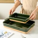 Ceramic Baking Casserole Dish with Handles, Large 9x13 inch Pan and Middle Baking Pan - Porcelain Serving Bakeware Set (Forest Green) - Image 3