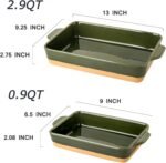 Ceramic Baking Casserole Dish with Handles, Large 9x13 inch Pan and Middle Baking Pan - Porcelain Serving Bakeware Set (Forest Green) - Image 4
