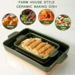 Ceramic Baking Casserole Dish with Handles, Large 9x13 inch Pan and Middle Baking Pan - Porcelain Serving Bakeware Set (Forest Green) - Image 5