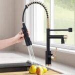 Smart Kitchen Faucet, 3 Modes Pull Down Sprayer, LED Temperature Control, Ceramic Valve,360-Degree Rotation,1 or 3 Hole Deck Plate, Double Spout. 10-Year Warranty.(Matt Black/Gold, KW-21RK) - Image 4