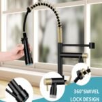 Smart Kitchen Faucet, 3 Modes Pull Down Sprayer, LED Temperature Control, Ceramic Valve,360-Degree Rotation,1 or 3 Hole Deck Plate, Double Spout. 10-Year Warranty.(Matt Black/Gold, KW-21RK) - Image 5