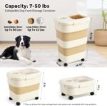 45-50lbs Dog Food Storage Container, Large Capacity Collapsible Airtight Pet Food Storage Containers with Rolling Wheels, Transparent Lid, Scoop and Date Track, Khaki - Image 3