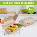 ECOLipak 75 Pack Clamshell Take Out Food Containers, 100% Compostable To Go Containers Disposable, 9X6 inch Heavy-Duty To Go Boxes, Eco-Friendly Biodegradable To Go Containers For Food - Image 3