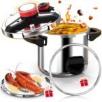 18/8 Stainless Steel Pressure Cooker 10 Quart, [One-Hand Locking] Pressure Cooker, [3-In-1] Olla de Presion, Induction Compatible, Gas Stovetop Compatible,Steamer Rack & Includes Glass Lid - Image 2