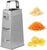 1pc Stainless Steel Vegetable Grater Portable Metal Grater 4-Sided Cheese Grater with Handle for Kitchen Restaurant (8inch) - Image 2