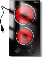 2 Burner Electric Cooktop - 12 Inch Plug in Portable 110V Electric Cook Top Two Burner, Built-in & Countertop Ceramic Stove Top with Knob Control, 9 Power Levels and Overheat Protection - Image 2