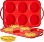 2 Pack 4 Inch Jumbo Muffin Top Pans with Metal Frames, Silicone Egg Molds for Breakfast Sandwiches, Egg Bite Baking Trays, BPA Free & Non-Stick - Image 2
