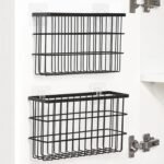 2 Pack Cabinet Door Organizer,Self Adhesive Lid Organizers Inside Cabinet Storage Boxes,Hanging Storage Basket Organizer Wall Mounted Pantry Caddy Cup Holder for Kitchen,Fridge,Bathroom (Black) - Image 2